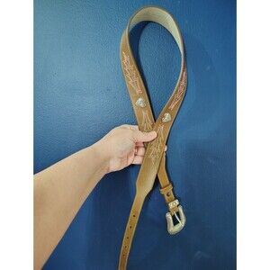 Wrangler Womens Size XL Brown Heart Leather Vintage Embroidered Belt